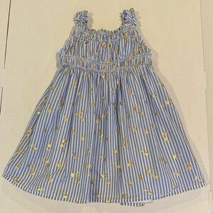 Blue & White Stripe Girls' Sundress with Gold Cherries - Kids Dress
